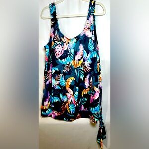 Swimsuits For All Women’s Tankini Top Multicolor Leaves Tie on Side Size 24